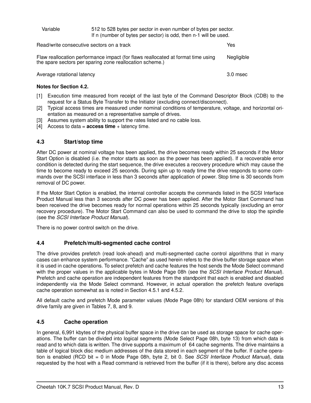 Seagate ST373207LW/LC, ST3146707LW/LC manual Start/stop time, Prefetch/multi-segmented cache control, Cache operation 