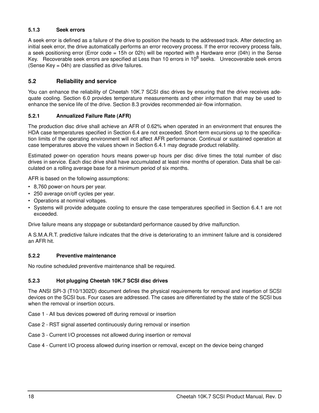 Seagate ST3300007LW/LC manual Reliability and service, Seek errors, Annualized Failure Rate AFR, Preventive maintenance 