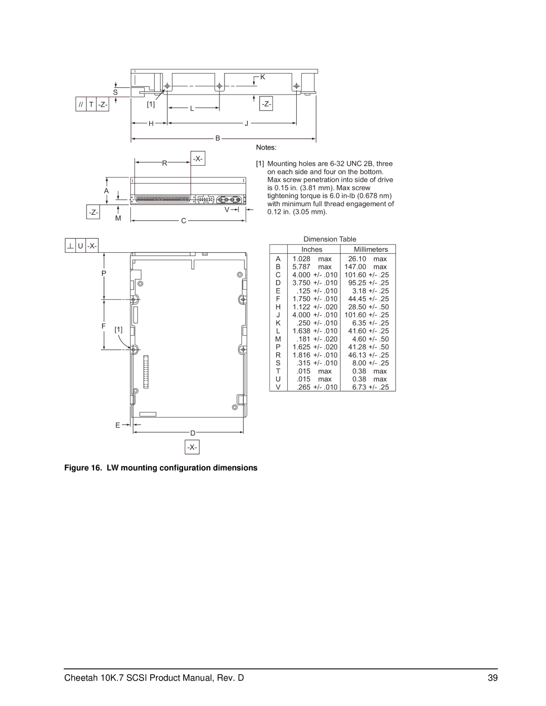 Seagate ST3300007LW/LC, ST3146707LW/LC, ST373207LW/LC manual LW mounting configuration dimensions 