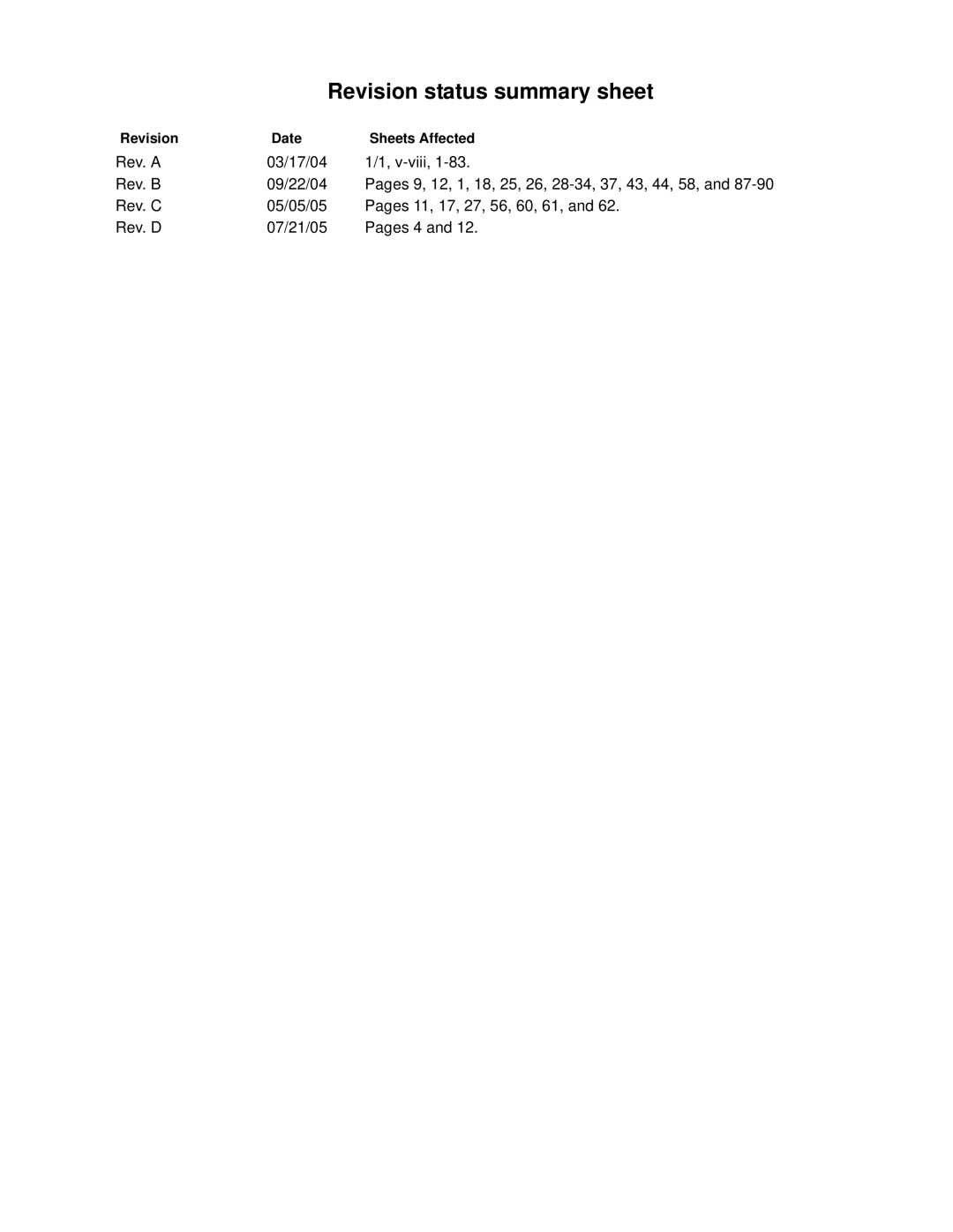 Seagate ST373207LW/LC, ST3146707LW/LC, ST3300007LW/LC manual Revision status summary sheet 