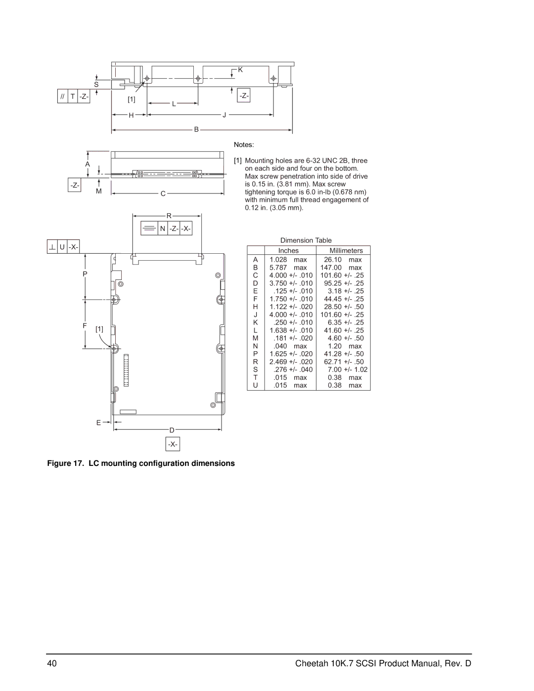 Seagate ST373207LW/LC, ST3146707LW/LC, ST3300007LW/LC manual LC mounting configuration dimensions 