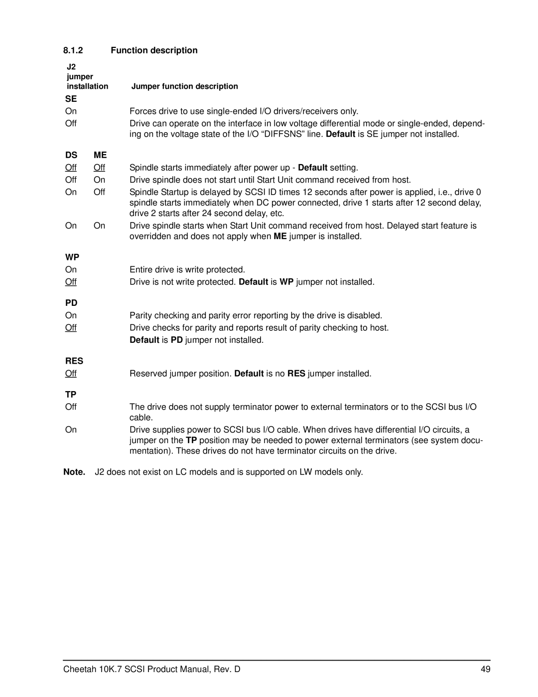 Seagate ST373207LW/LC, ST3146707LW/LC, ST3300007LW/LC manual Function description, Res 