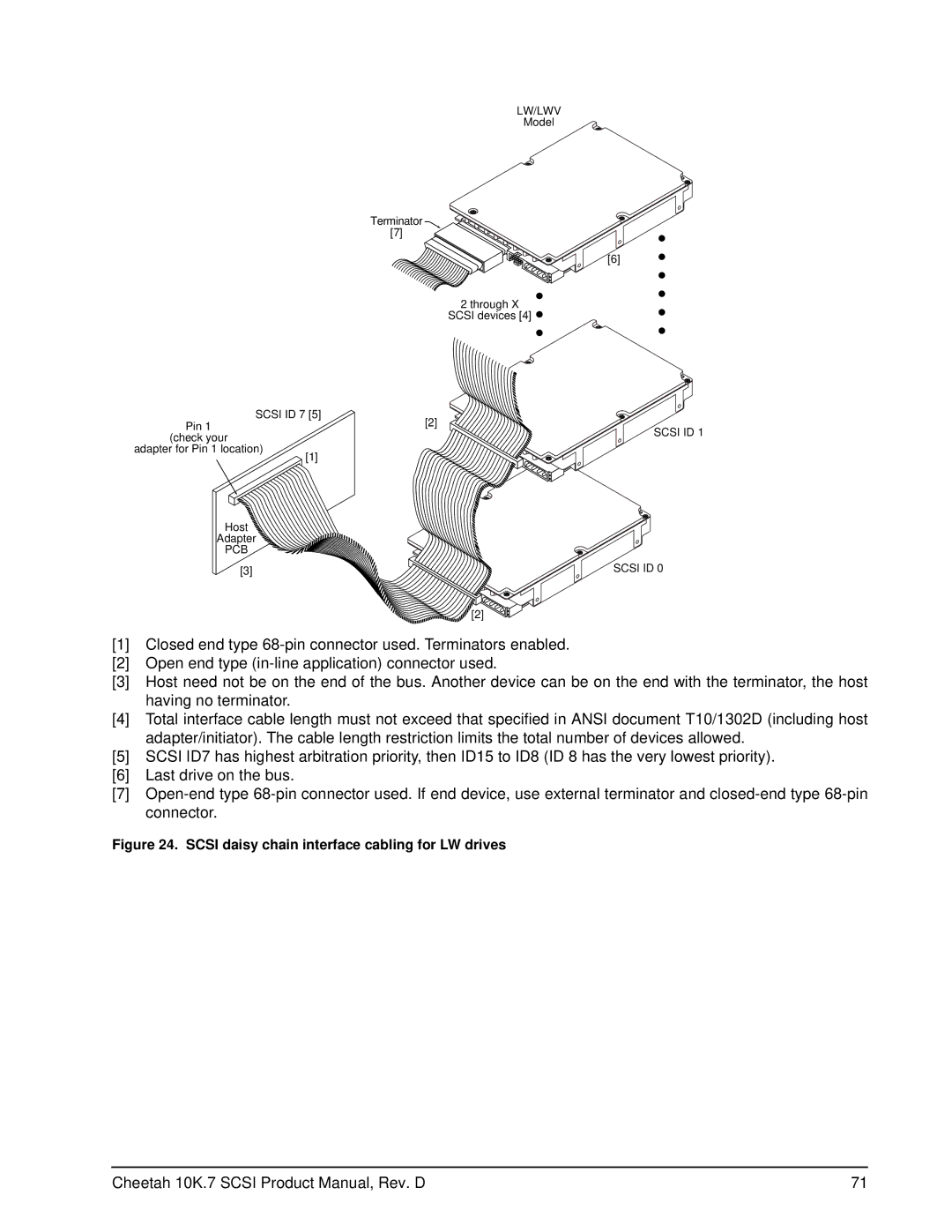 Seagate ST3146707LW/LC, ST3300007LW/LC, ST373207LW/LC manual Scsi daisy chain interface cabling for LW drives 