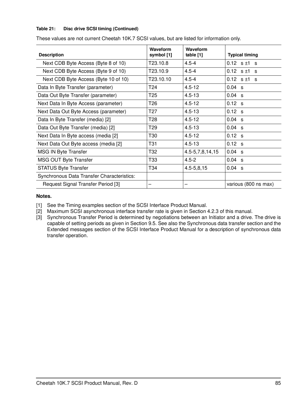 Seagate ST373207LW/LC, ST3146707LW/LC, ST3300007LW/LC manual Disc drive Scsi timing 