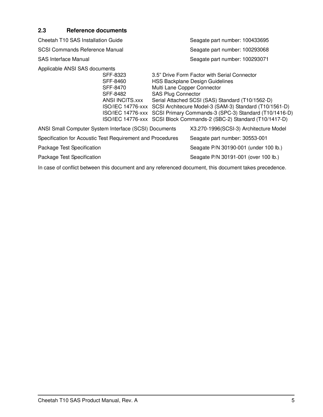 Seagate ST373355SS, ST3146755SS, ST3300555SS manual Reference documents 