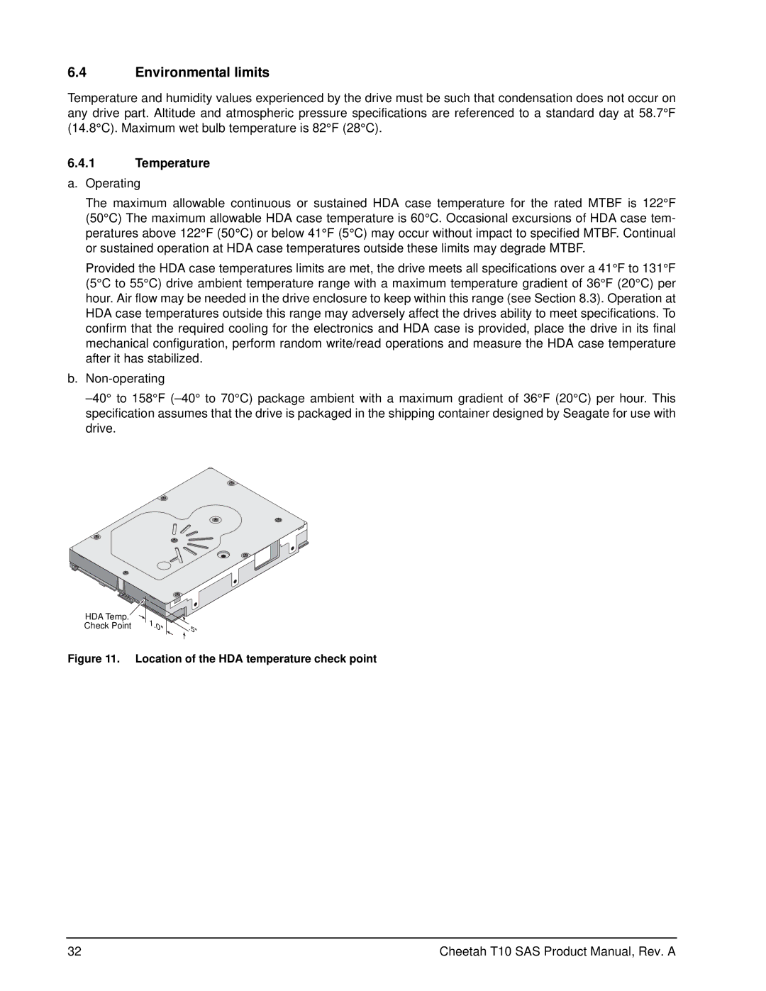 Seagate ST373355SS, ST3146755SS, ST3300555SS manual Environmental limits, Temperature a. Operating 