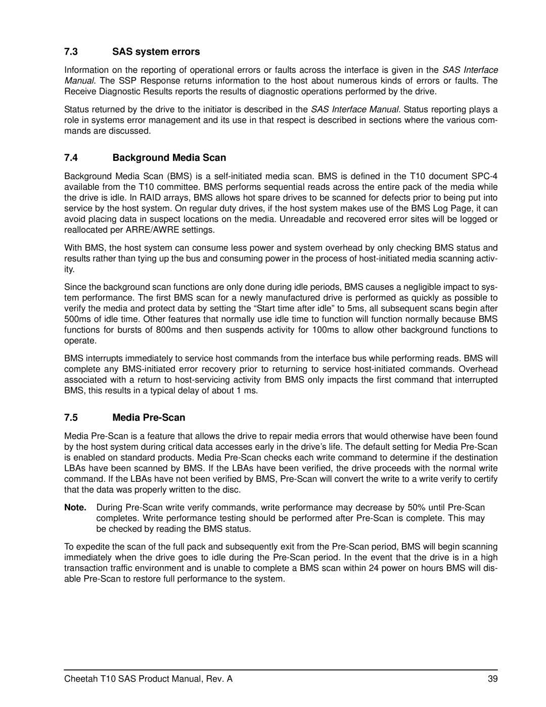 Seagate ST3146755SS, ST3300555SS, ST373355SS manual SAS system errors, Background Media Scan, Media Pre-Scan 