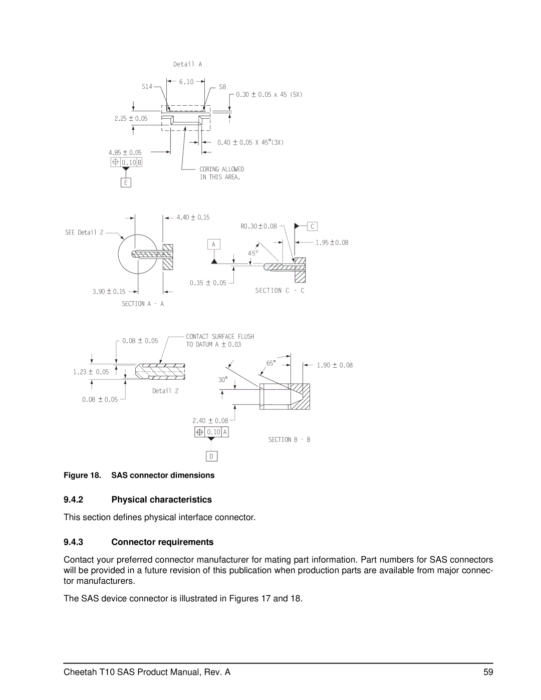 Seagate ST373355SS, ST3146755SS, ST3300555SS manual Physical characteristics, Connector requirements 