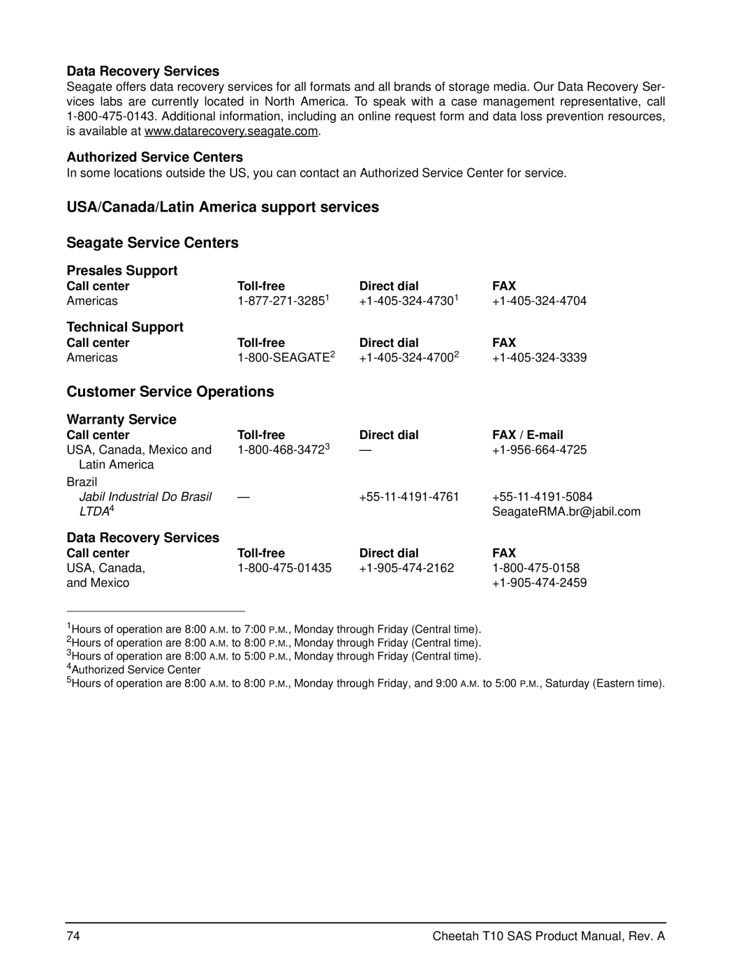 Seagate ST373355SS, ST3146755SS, ST3300555SS manual Data Recovery Services Authorized Service Centers 