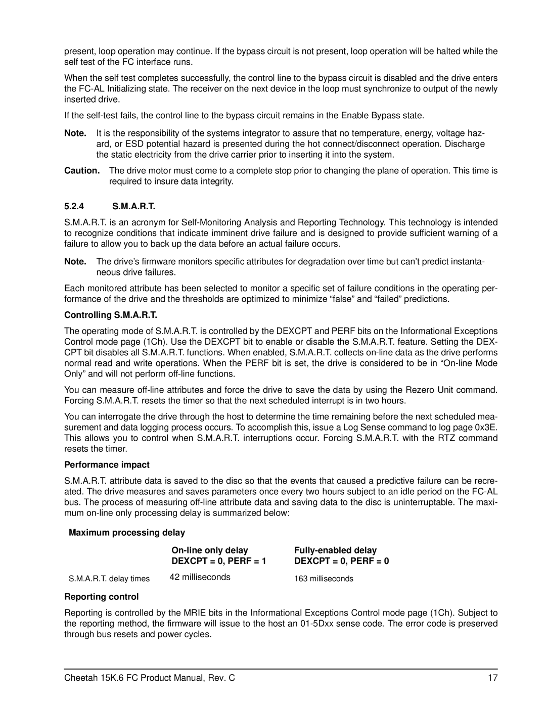Seagate ST3450056FC (FDE) manual 4 S.M.A.R.T, Controlling S.M.A.R.T, Performance impact, Milliseconds, Reporting control 