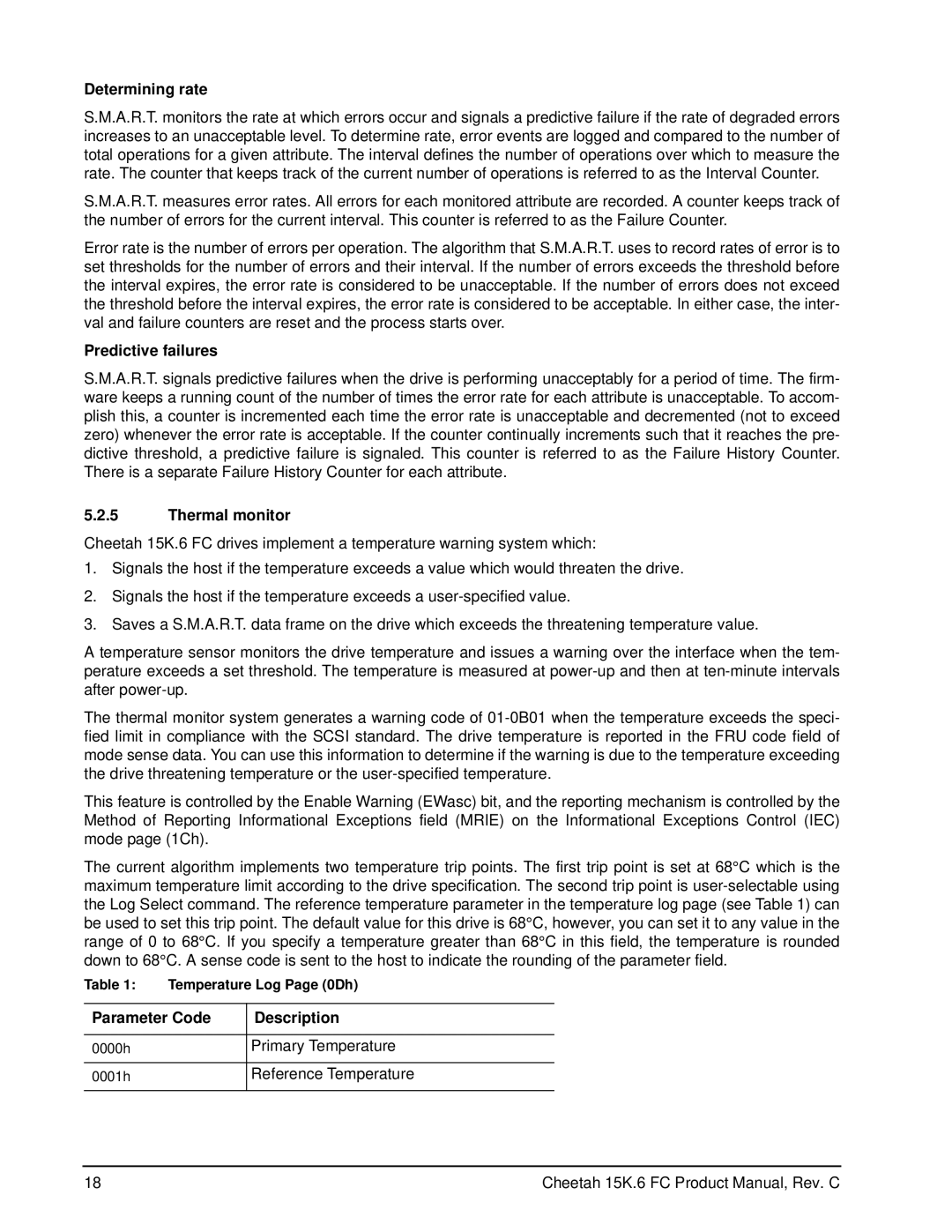 Seagate ST3146756FC (FDE) manual Determining rate, Predictive failures, Thermal monitor, Parameter Code Description 