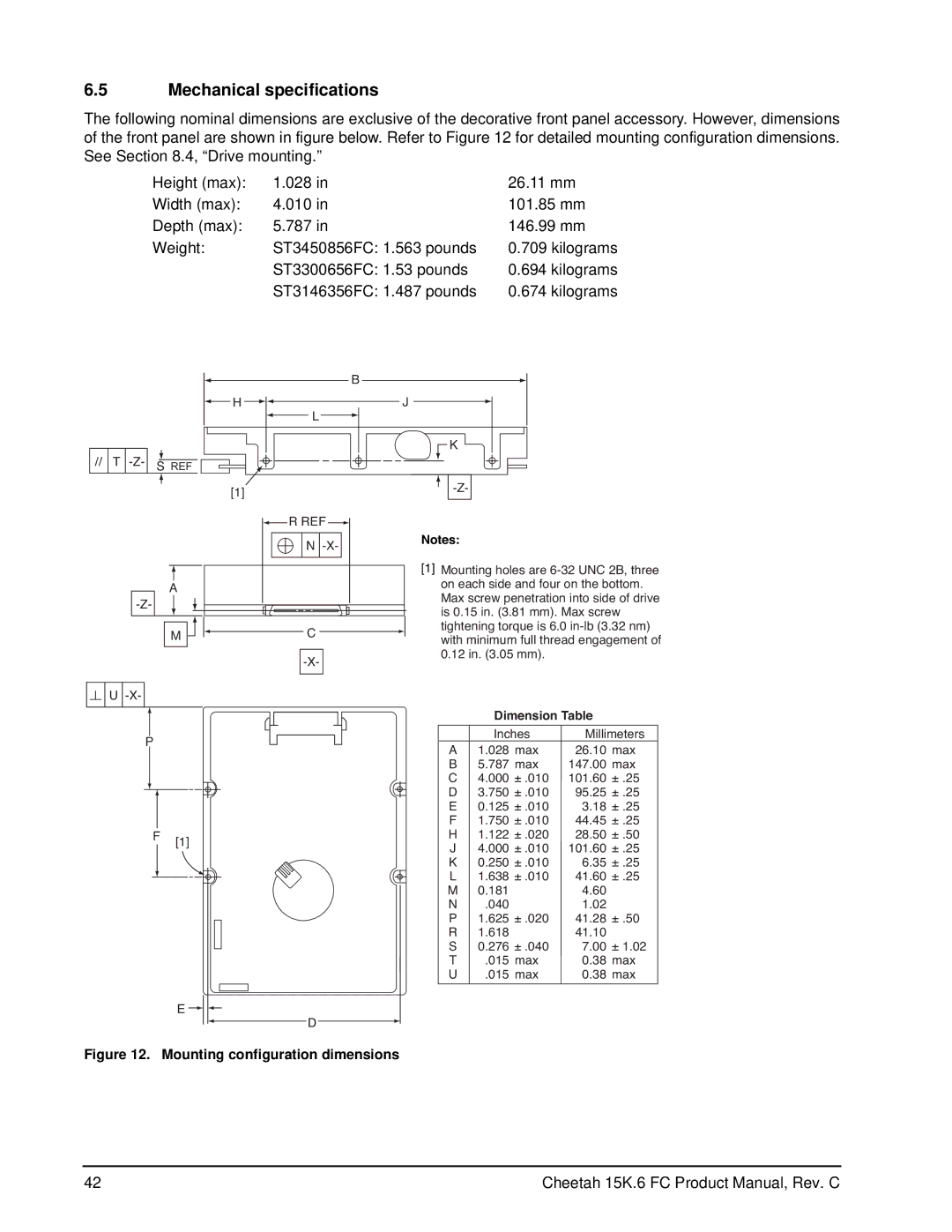 Seagate ST3146756FC (FDE), ST3300056FC (FDE) manual Mechanical specifications, Mounting configuration dimensions 