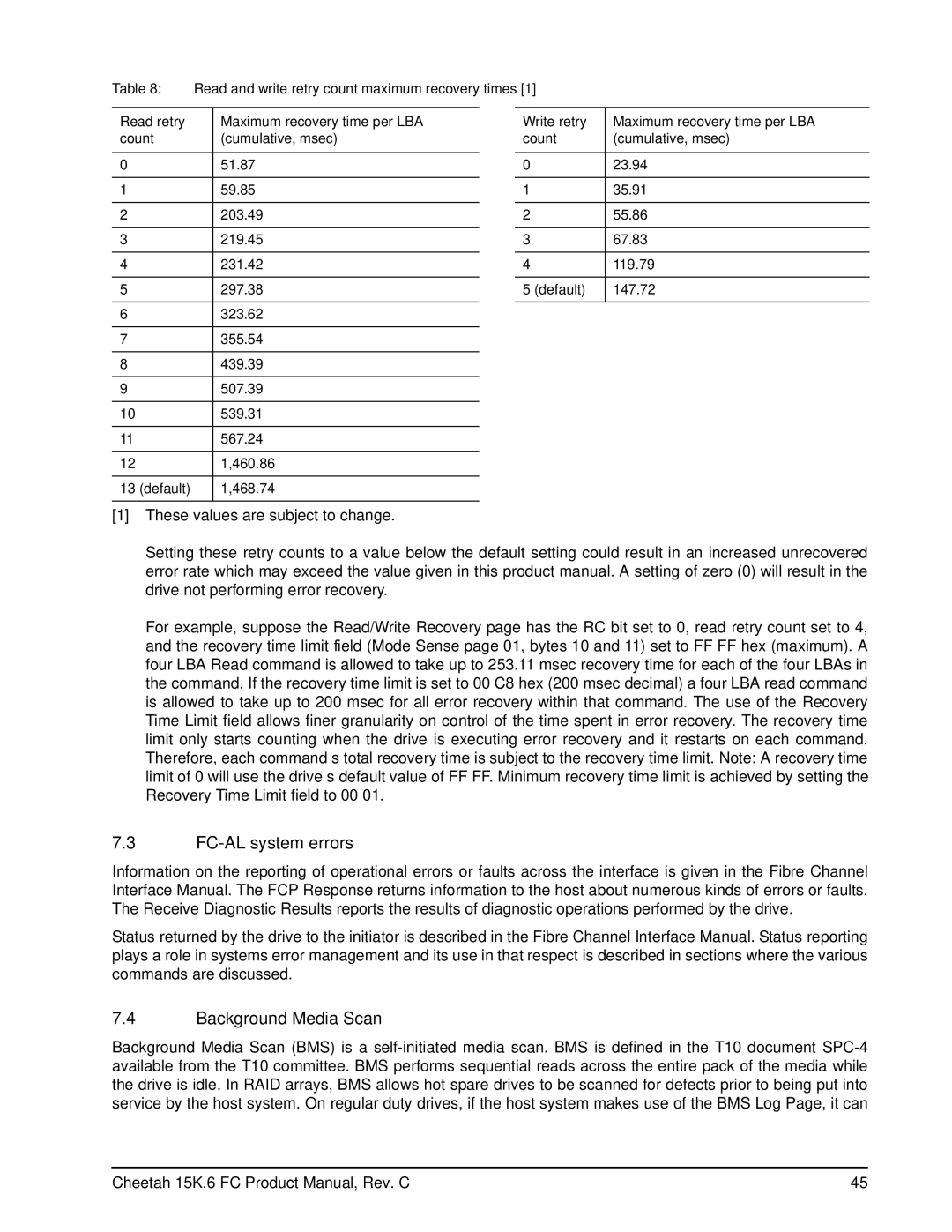 Seagate ST3146756FC (FDE), ST3300056FC (FDE), ST3450056FC (FDE) manual FC-AL system errors, Background Media Scan 