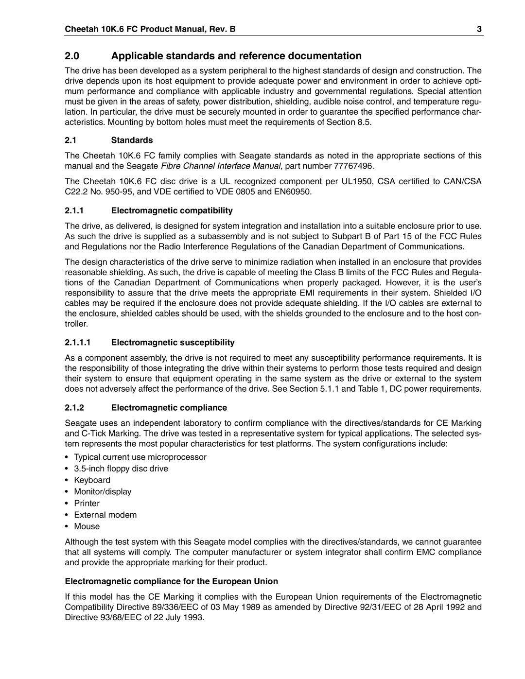 Seagate ST336607FC, ST3146807FC, ST373307FC manual Applicable standards and reference documentation 