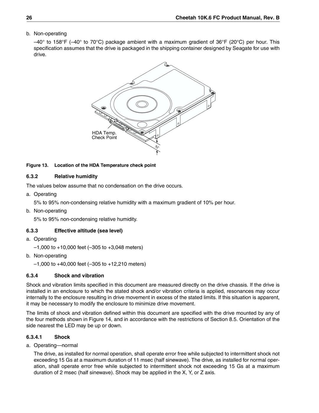 Seagate ST3146807FC, ST336607FC, ST373307FC manual Relative humidity, Effective altitude sea level, Shock and vibration 