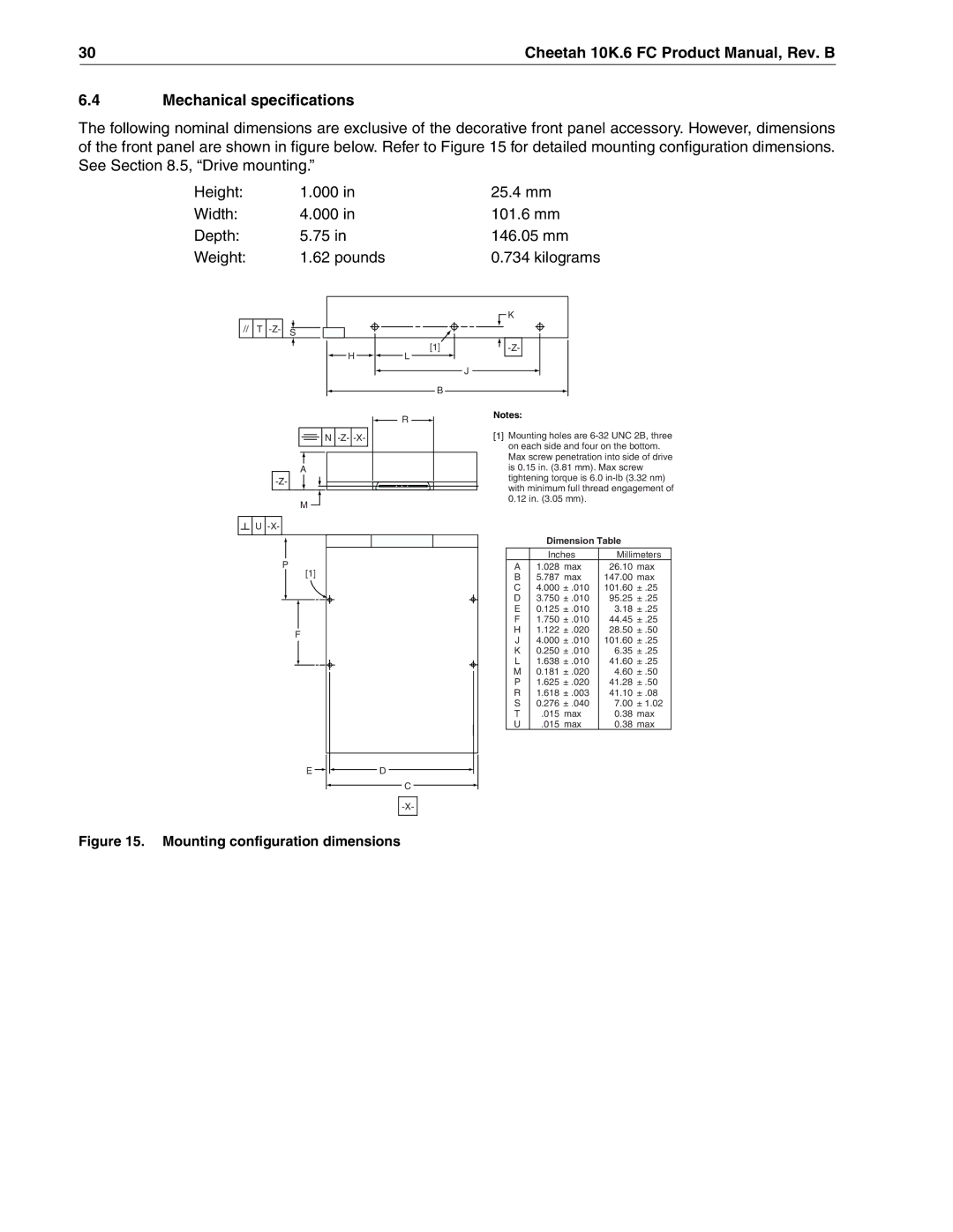 Seagate ST336607FC, ST3146807FC, ST373307FC manual Mechanical specifications, Mounting configuration dimensions 