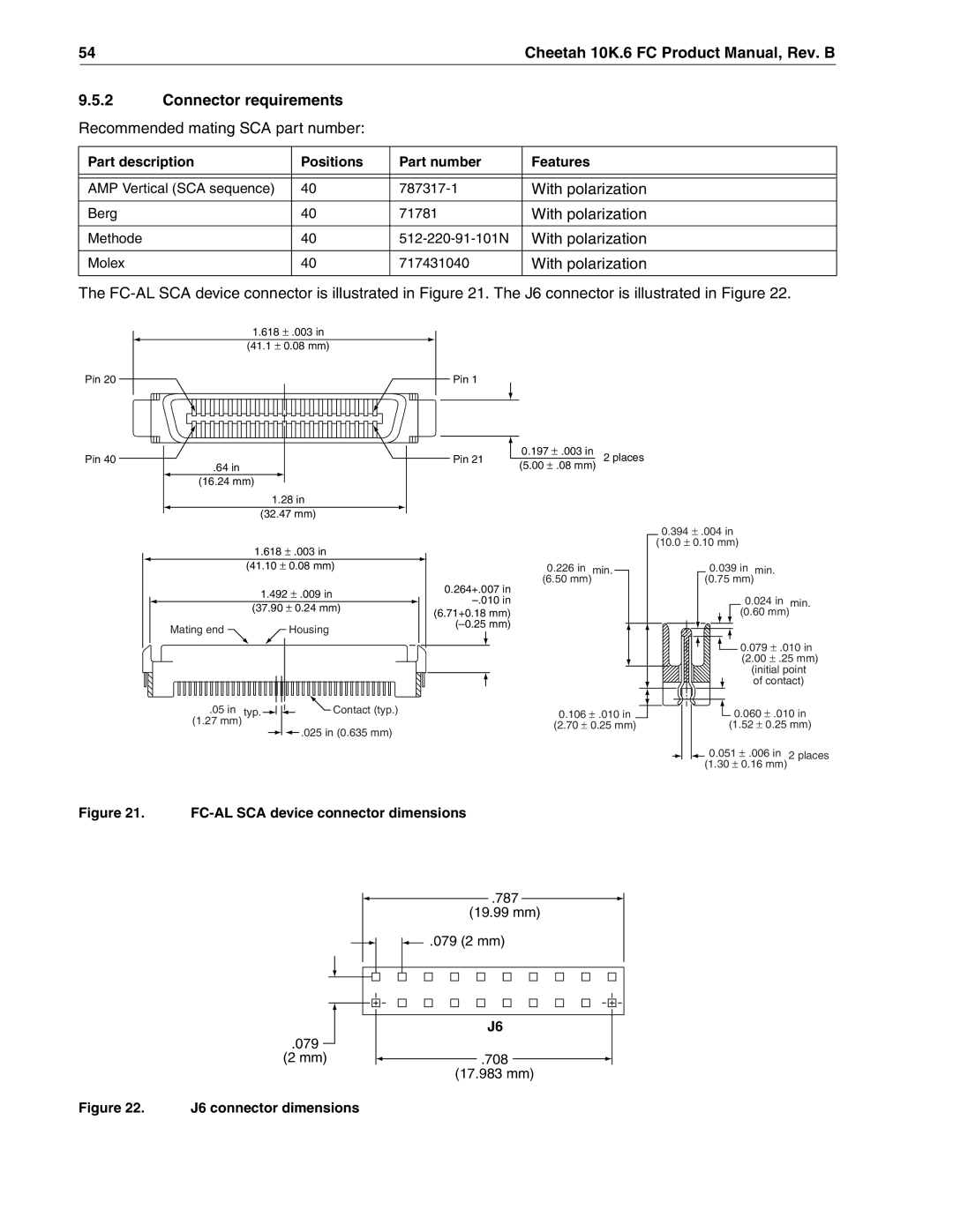 Seagate ST336607FC, ST3146807FC, ST373307FC manual Connector requirements, Part description Positions Part number Features 