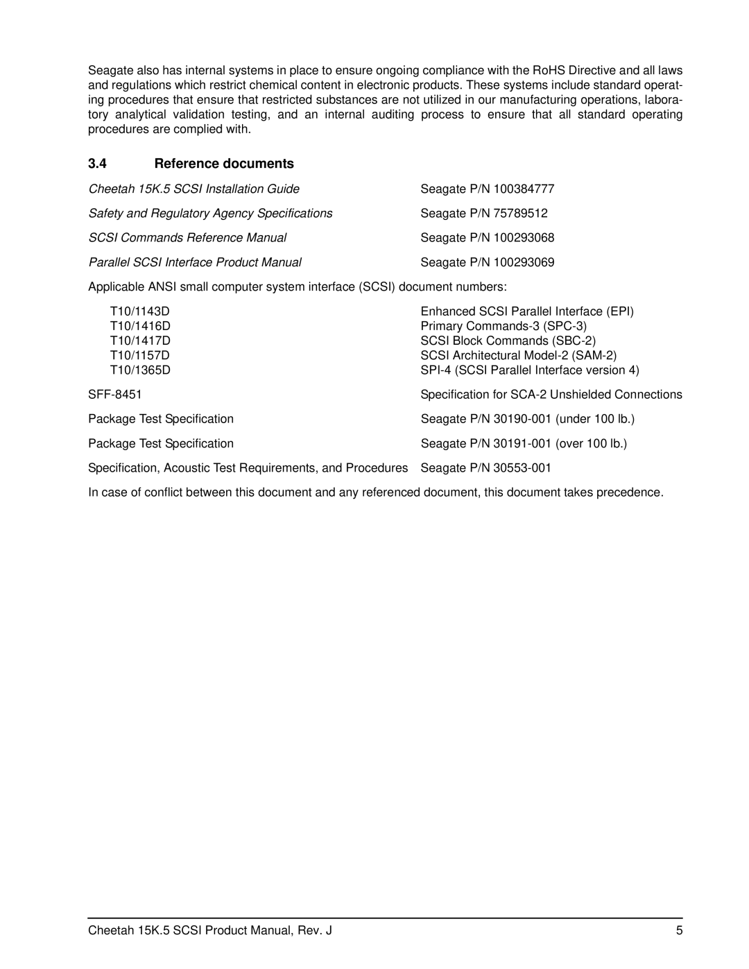 Seagate ST373455LC, ST3146855LC, ST3146855LW, ST3300655LW, ST3300655LC, ST373455LW, ST373207LW manual Reference documents 