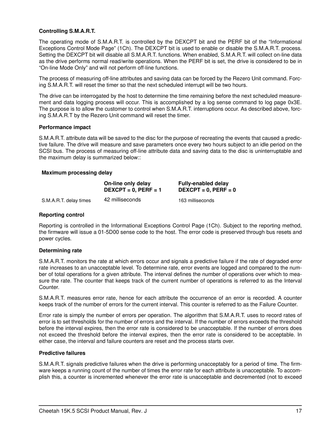 Seagate ST3300655LW manual Controlling S.M.A.R.T, Performance impact, Milliseconds, Reporting control, Determining rate 