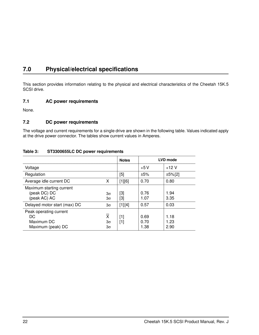 Seagate ST3146855LC, ST3146855LW manual Physical/electrical specifications, AC power requirements, DC power requirements 