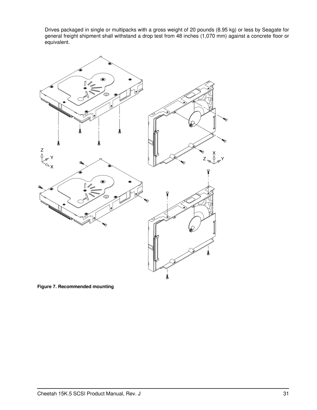 Seagate ST3300655LW, ST3146855LC, ST3146855LW, ST3300655LC, ST373455LC, ST373455LW, ST373207LW manual Recommended mounting 