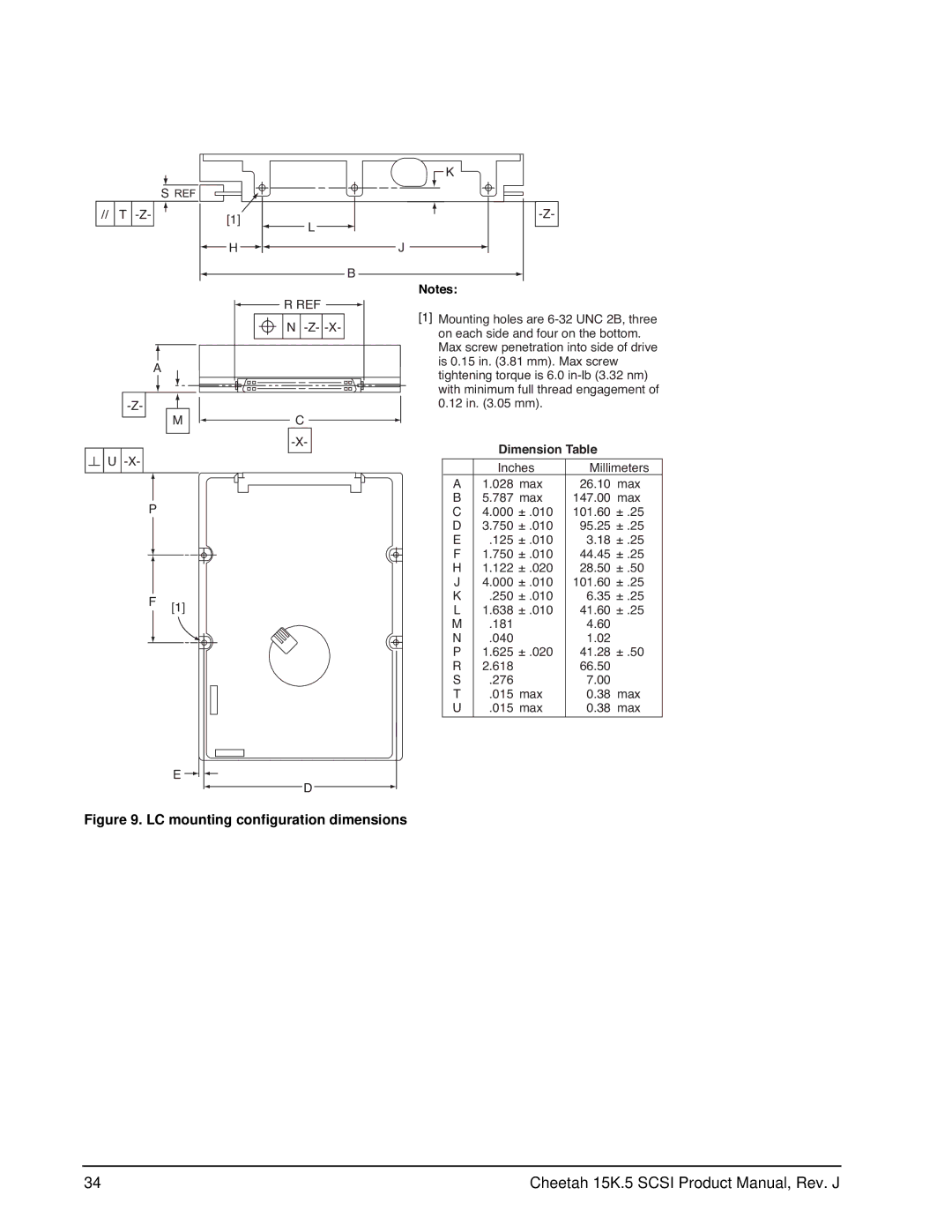 Seagate ST373455LW, ST3146855LC, ST3146855LW, ST3300655LW, ST3300655LC, ST373455LC manual LC mounting configuration dimensions 