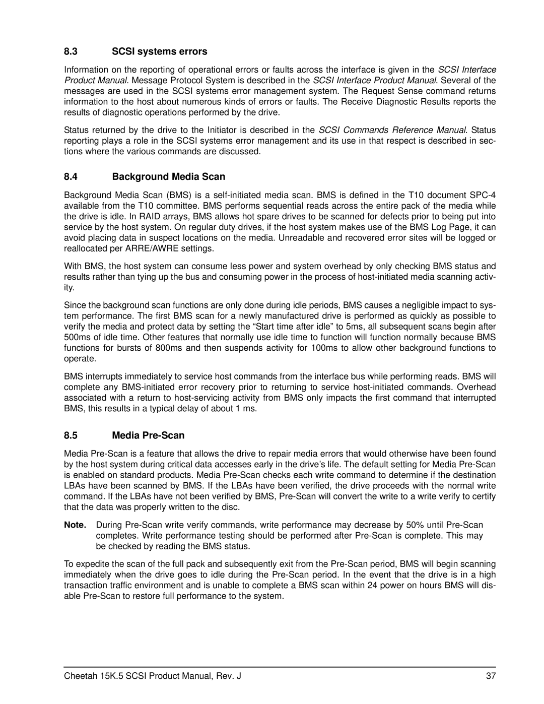 Seagate ST3146855LW, ST3146855LC, ST3300655LW, ST3300655LC manual Scsi systems errors, Background Media Scan, Media Pre-Scan 