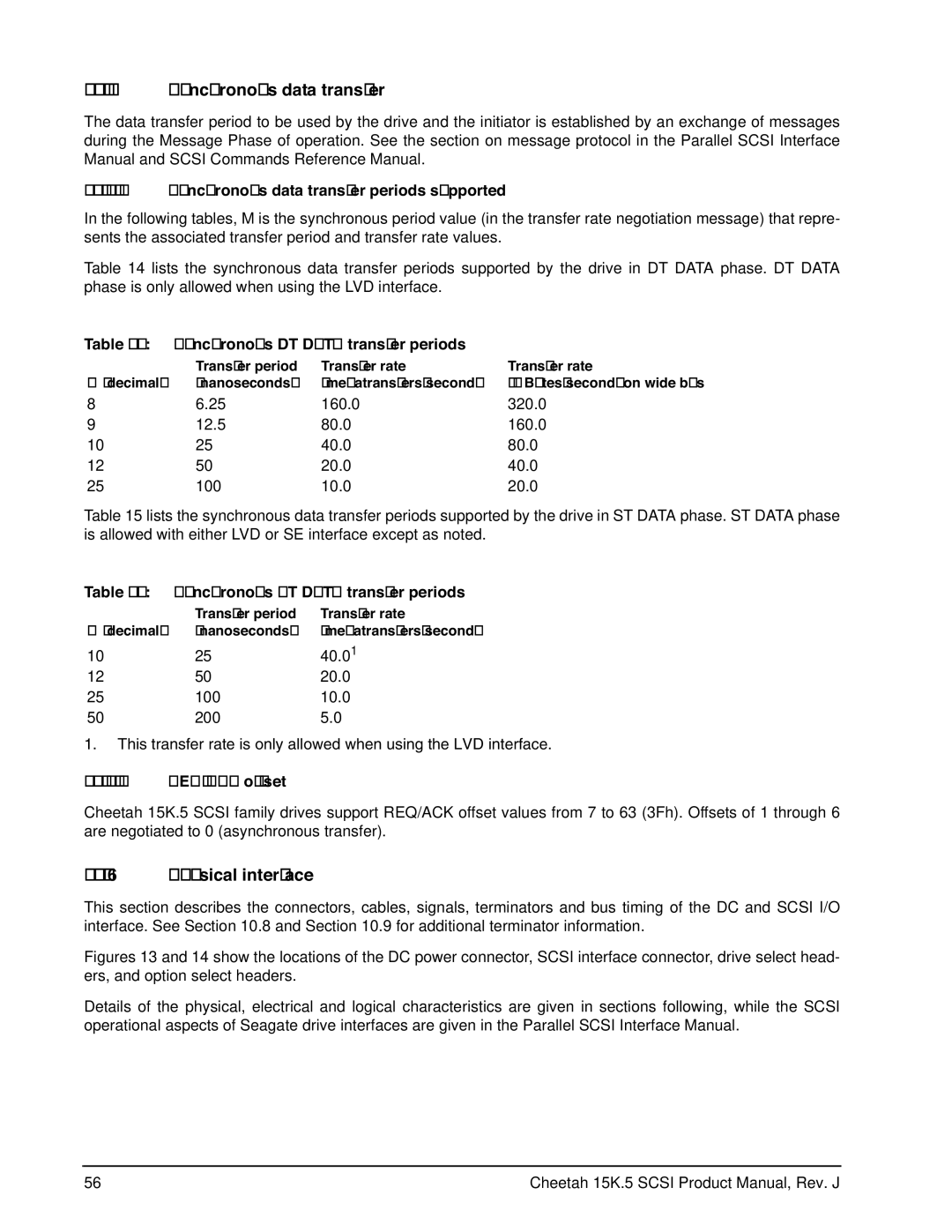 Seagate ST373207LW, ST3146855LC, ST3146855LW, ST3300655LW, ST3300655LC manual Synchronous data transfer, Physical interface 