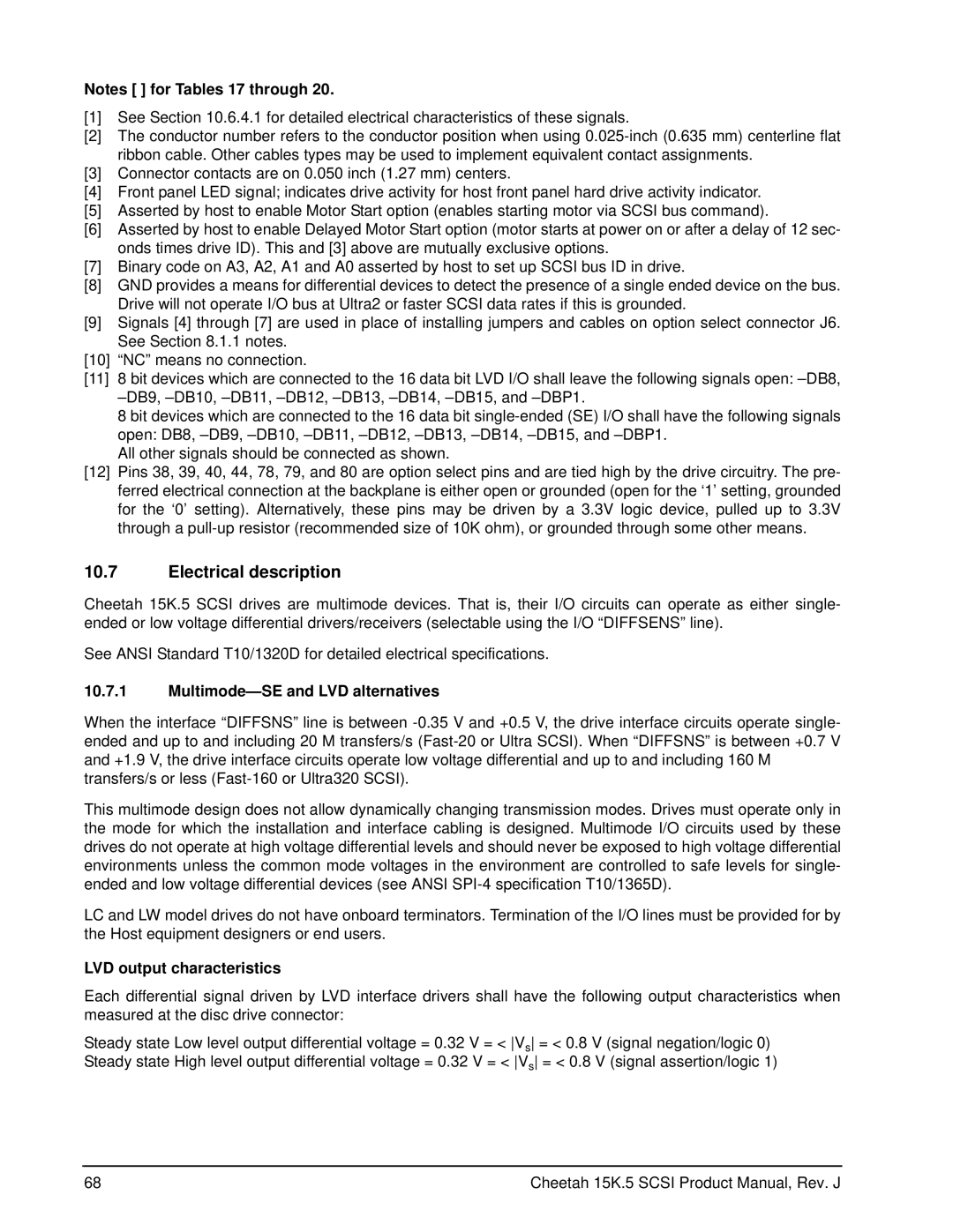 Seagate ST373455LC, ST3146855LC manual Electrical description, Multimode-SE and LVD alternatives, LVD output characteristics 