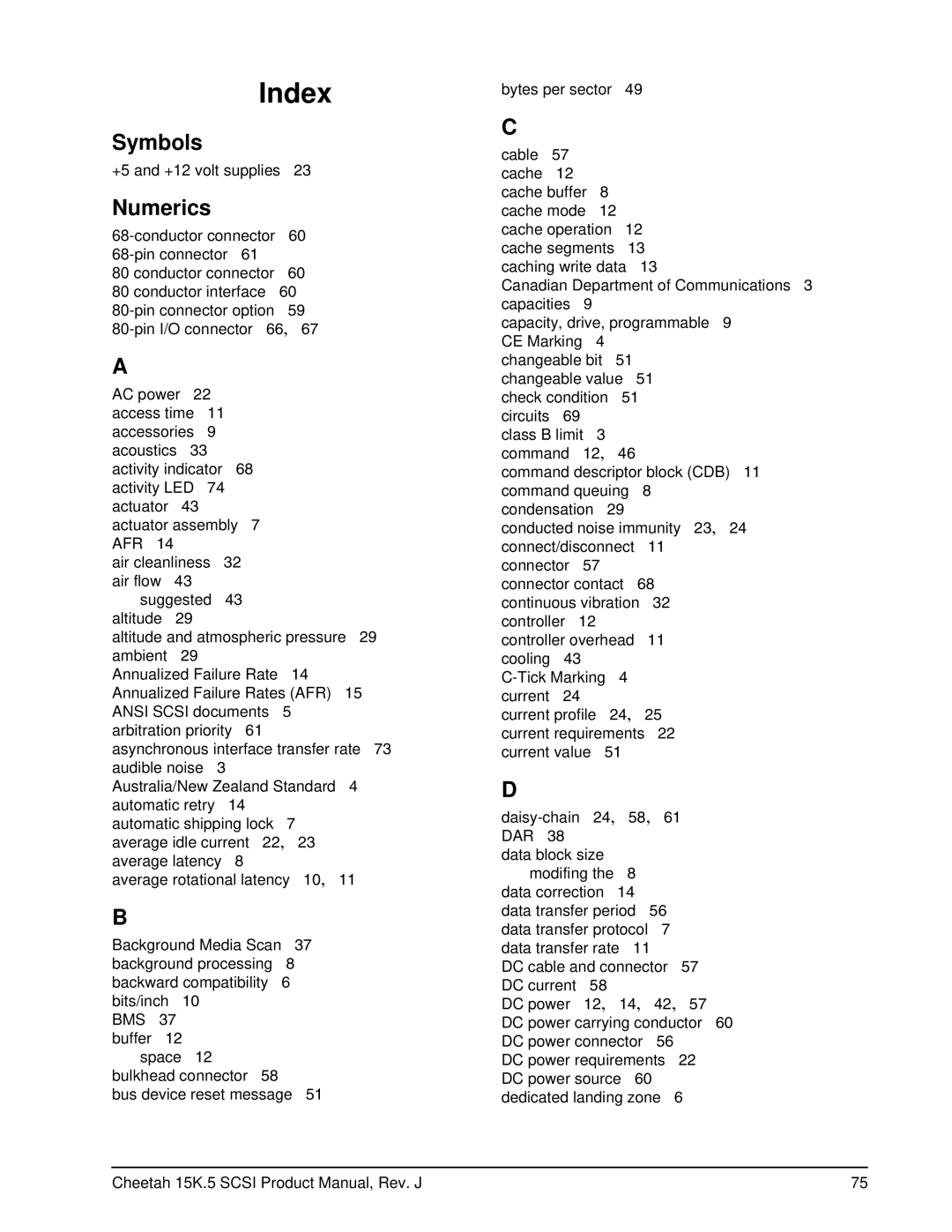 Seagate ST373455LC, ST3146855LC, ST3146855LW, ST3300655LW, ST3300655LC, ST373455LW, ST373207LW manual Symbols, Numerics 