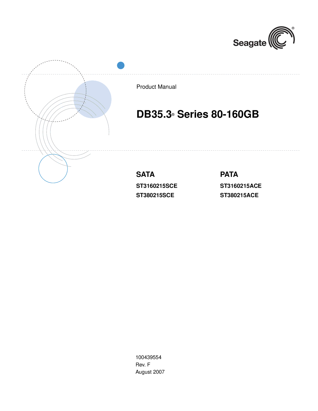 Seagate manual DB35.3 Series 80-160GB, ST3160215SCEST3160215ACE ST380215SCEST380215ACE 