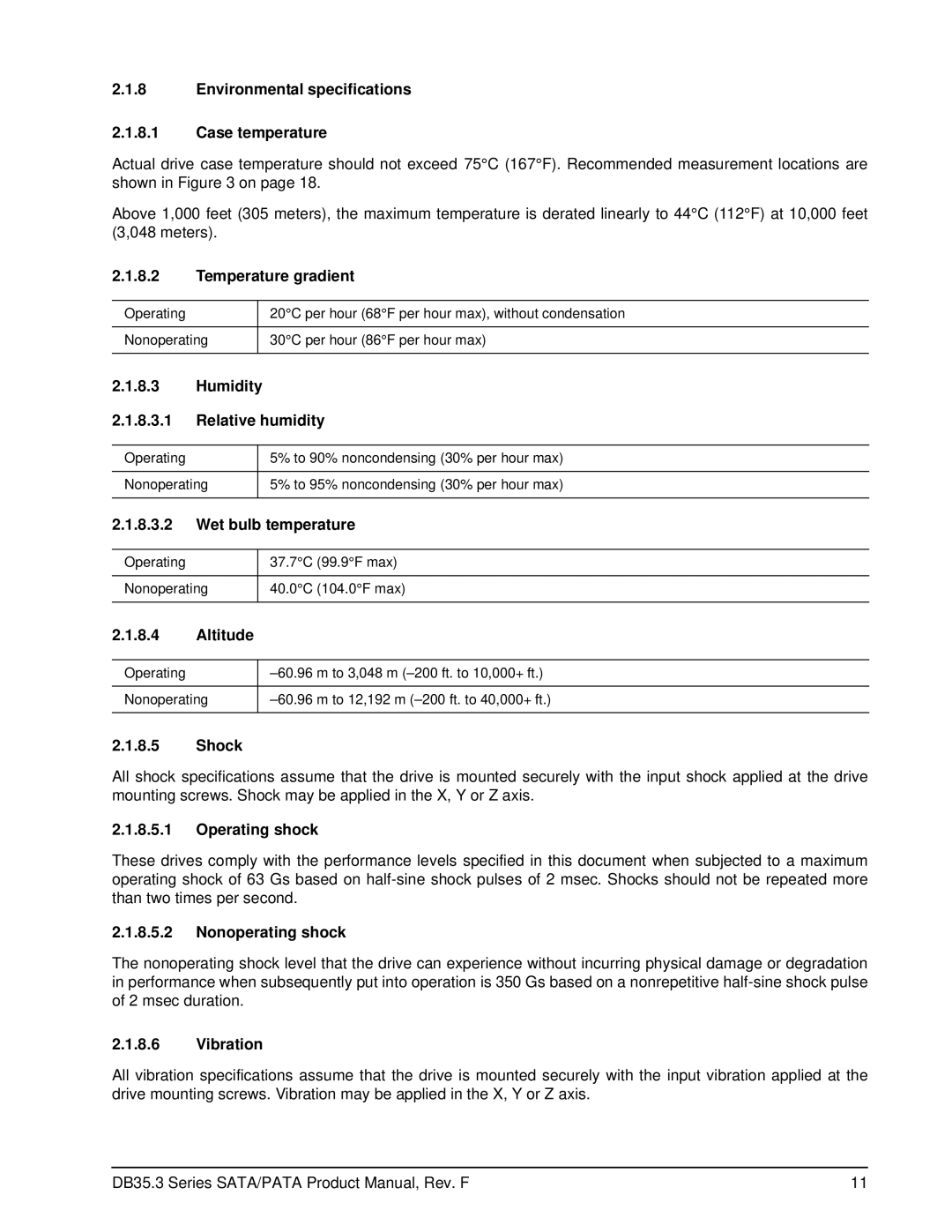 Seagate ST3160215ACE manual Environmental specifications Case temperature, Temperature gradient, Humidity Relative humidity 