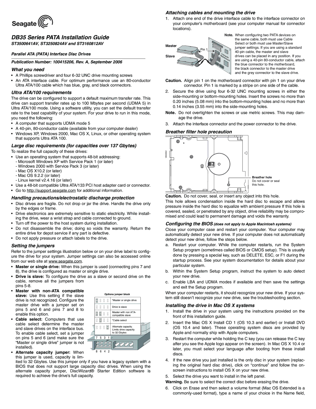 Seagate ST3250824AV warranty Attaching cables and mounting the drive, What you need, Ultra ATA/100 requirements 