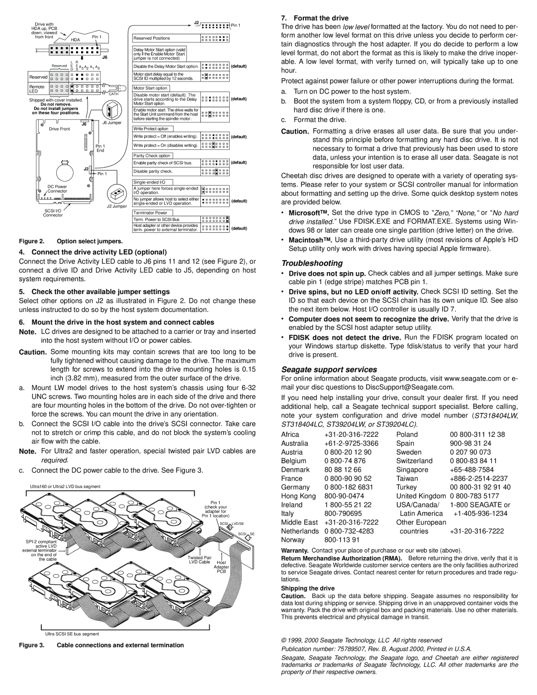 Seagate ST318404LW/LC, ST39204LW/LC installation instructions Troubleshooting, Seagate support services 