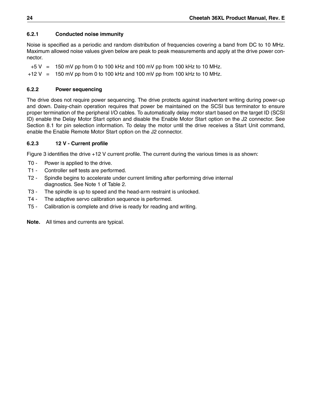 Seagate ST39205LW/LC, ST318405LW/LC, ST336705LW/LC manual Conducted noise immunity, Power sequencing, 3 12 V Current profile 