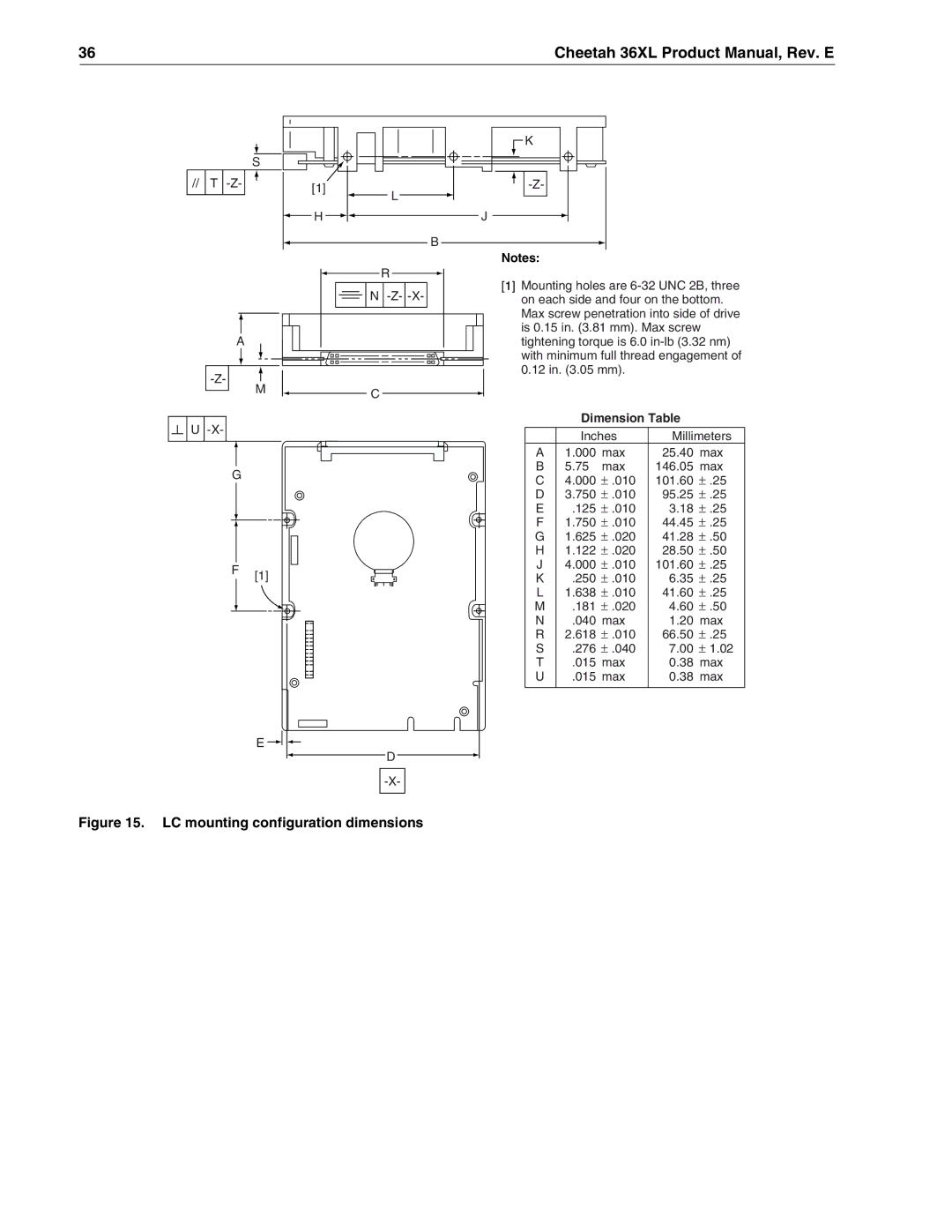 Seagate ST39205LW/LC, ST318405LW/LC, ST336705LW/LC manual LC mounting configuration dimensions 