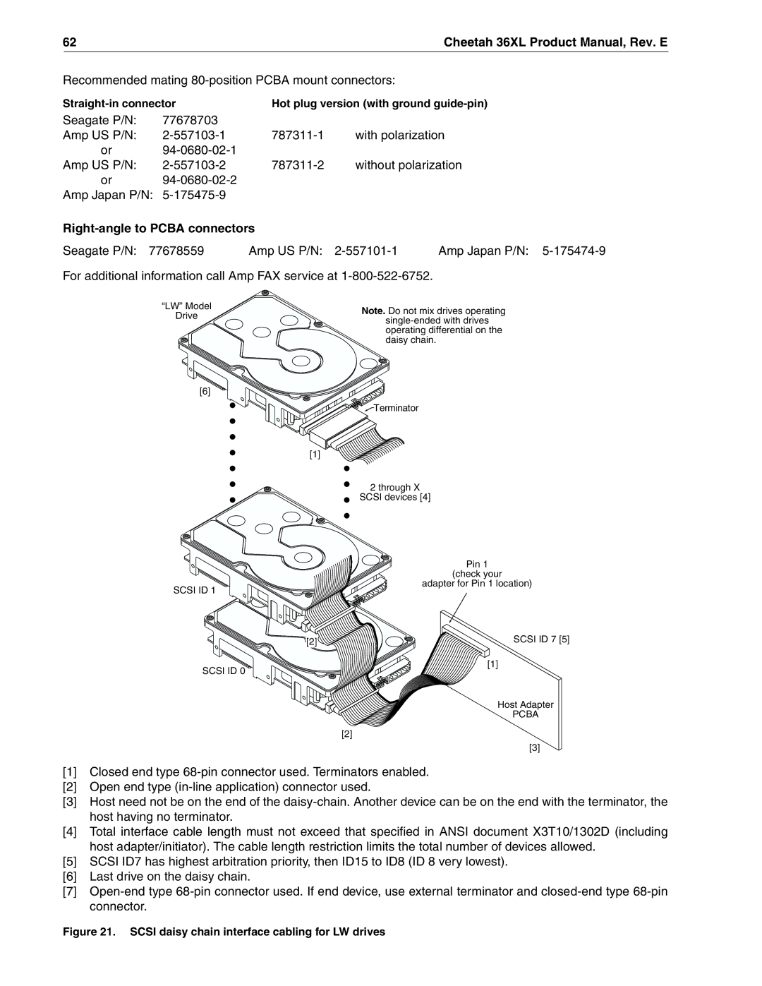 Seagate ST318405LW/LC, ST39205LW/LC, ST336705LW/LC manual Right-angle to Pcba connectors, Scsi ID 