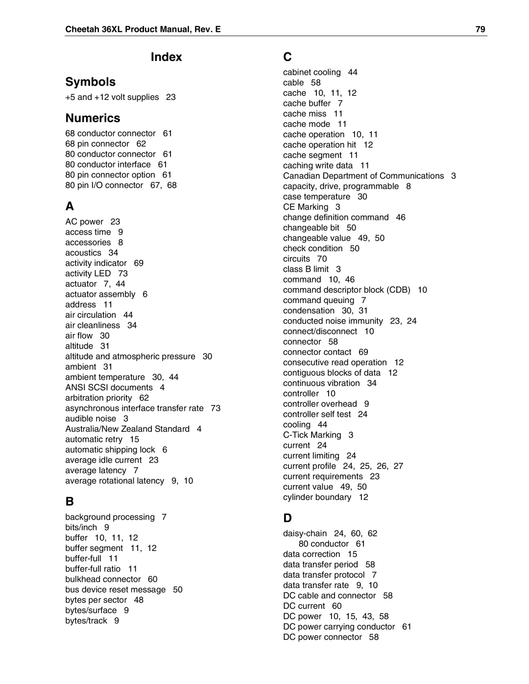 Seagate ST336705LW/LC, ST318405LW/LC, ST39205LW/LC manual Index Symbols 