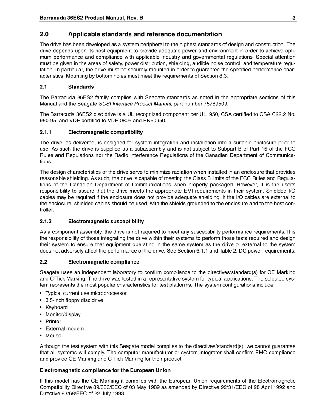 Seagate ST318438LW, ST318418N, ST336938LW, ST336918N manual Applicable standards and reference documentation 