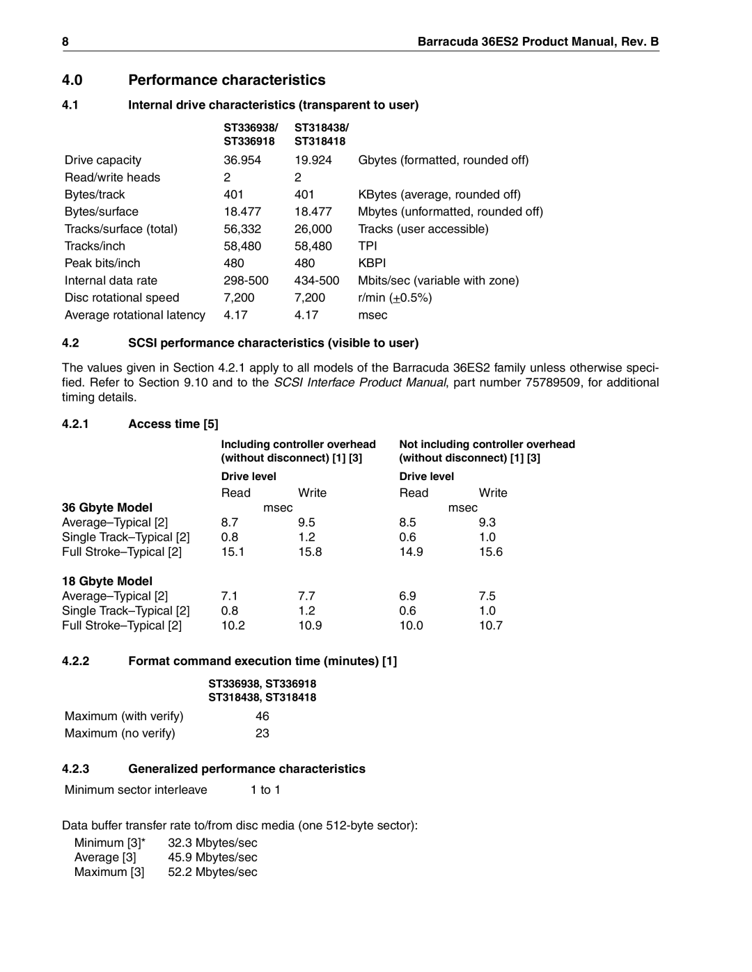 Seagate ST336938LW, ST318418N, ST318438LW, ST336918N manual Performance characteristics 