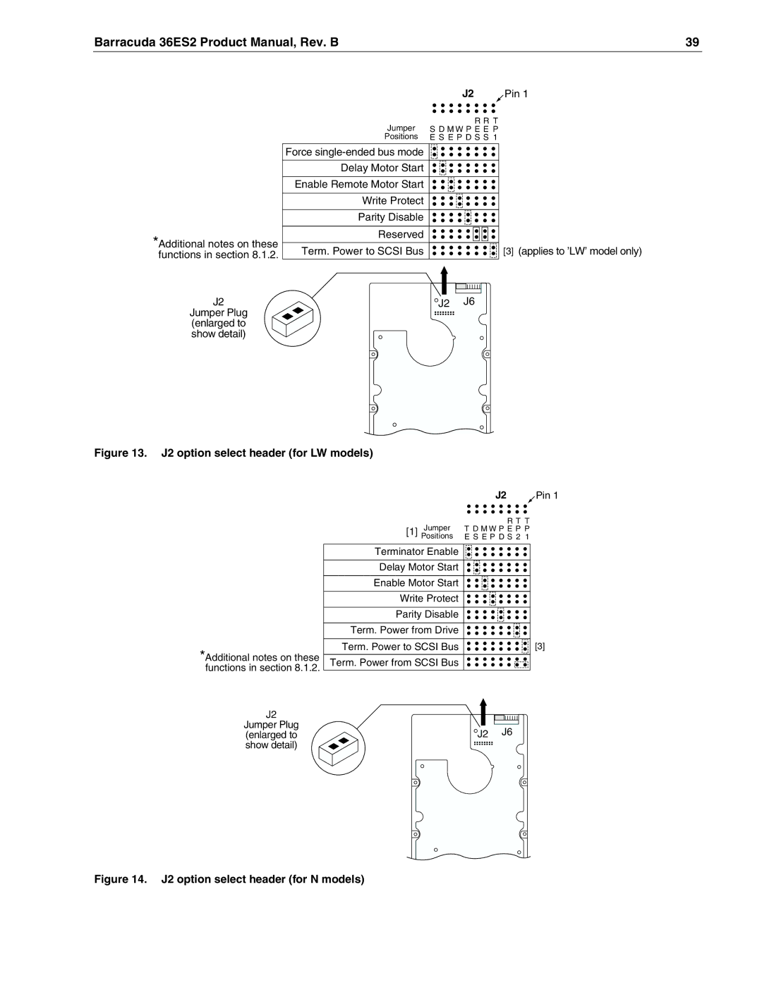 Seagate ST318438LW, ST318418N, ST336938LW, ST336918N manual J2 option select header for LW models 