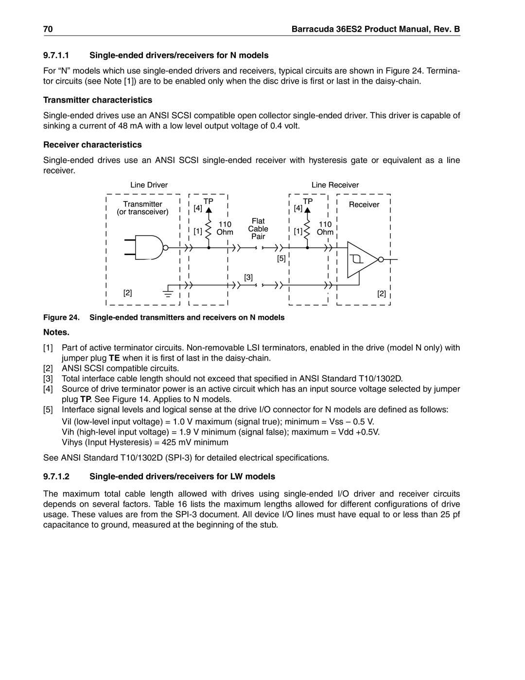 Seagate ST318418N manual Single-ended drivers/receivers for N models, Transmitter characteristics, Receiver characteristics 