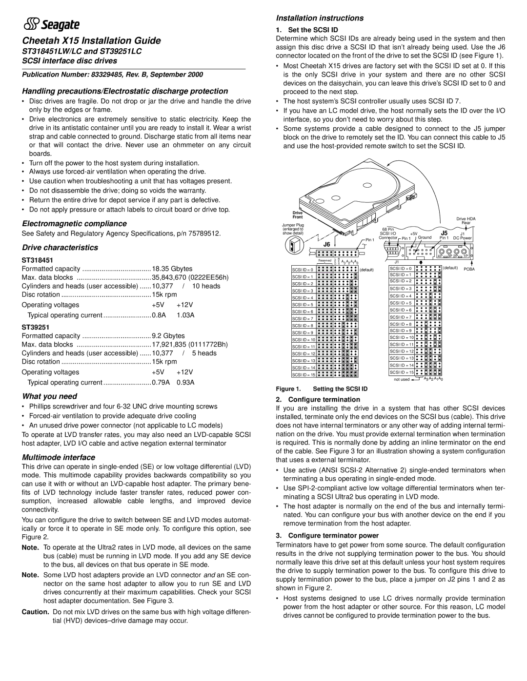 Seagate installation instructions ST318451LW/LC and ST39251LC Scsi interface disc drives, Installation instructions 