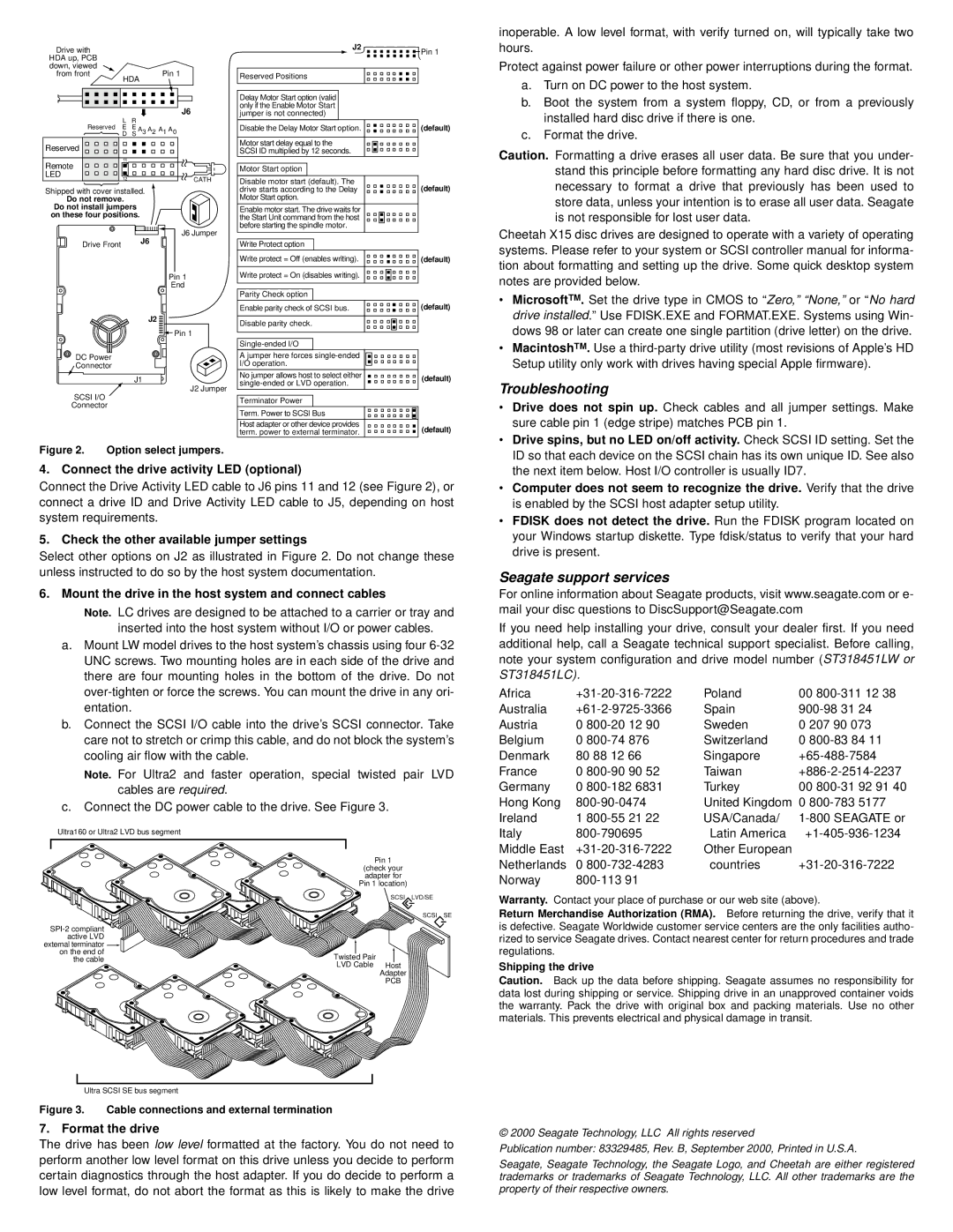 Seagate ST318451LW/LC, ST39251LC installation instructions Troubleshooting, Seagate support services 