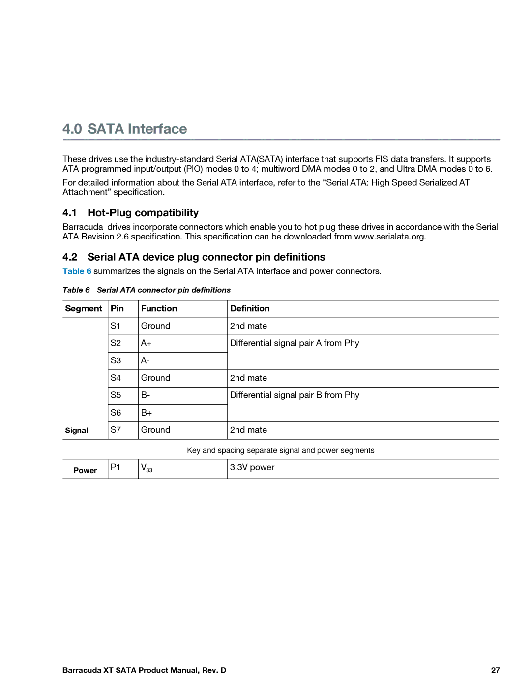 Seagate ST33000651AS, ST32000641AS manual Segment Pin Function Definition, Ground 2nd mate, 3V power 