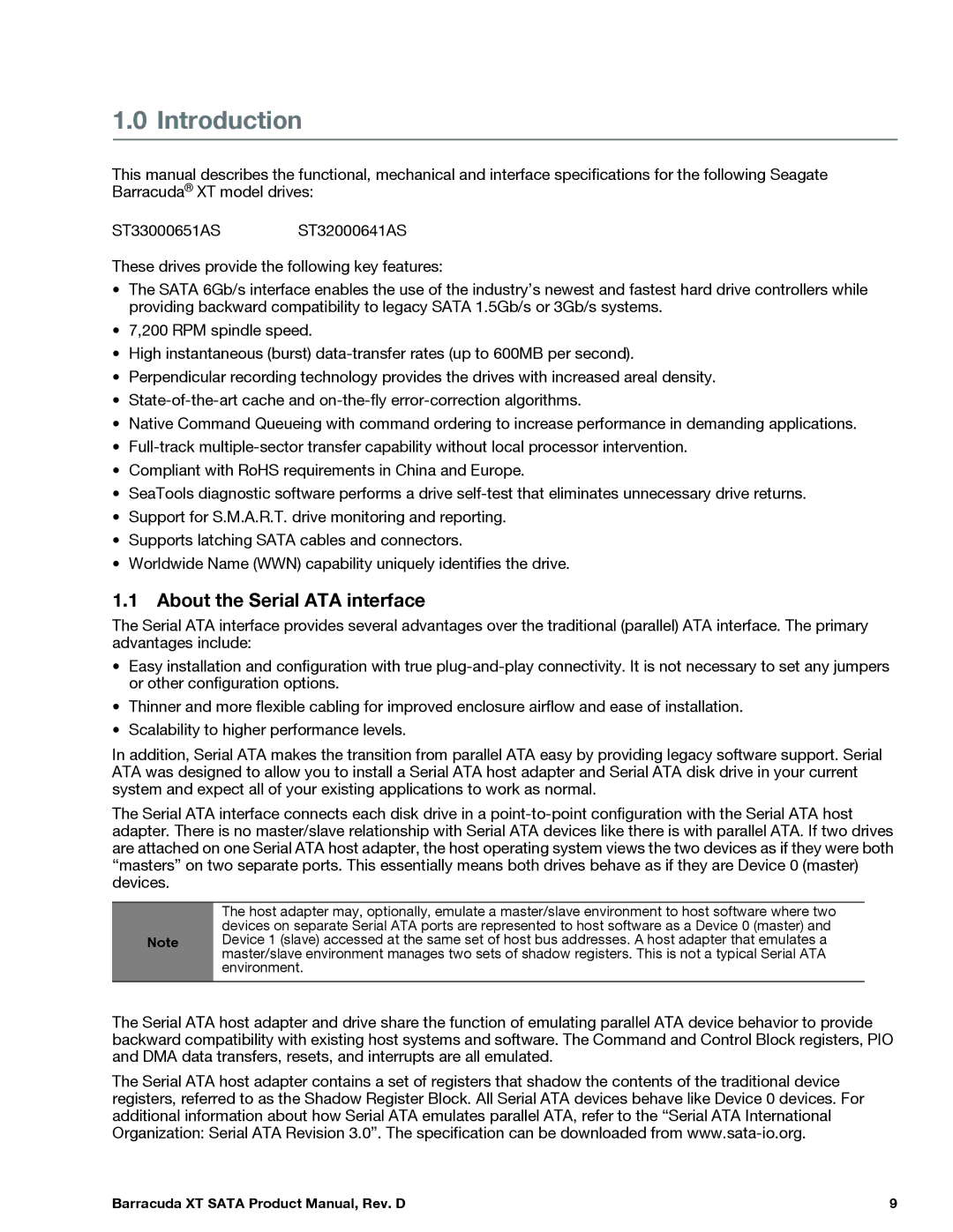 Seagate ST33000651AS, ST32000641AS manual Introduction, About the Serial ATA interface 