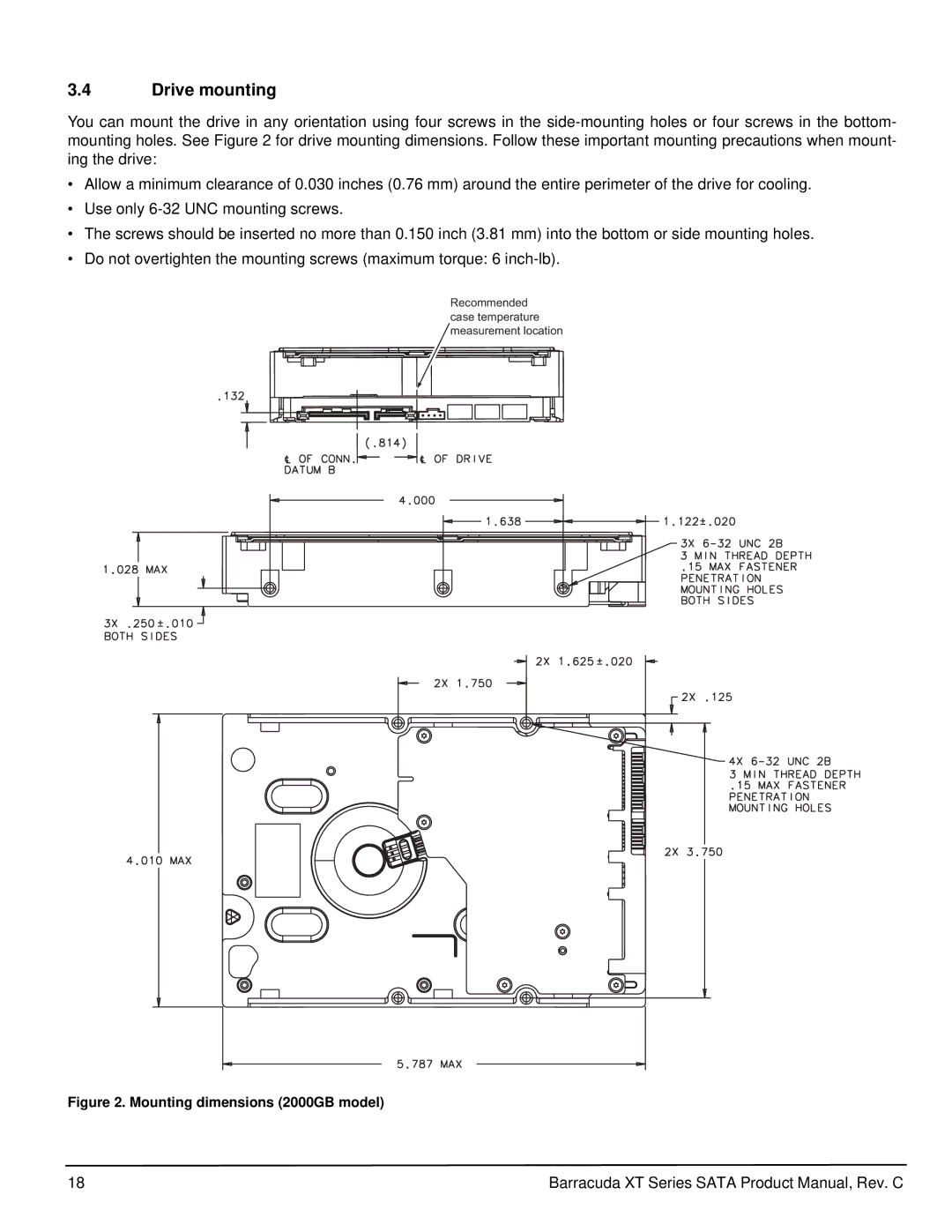 Seagate ST32000641AS manual Drive mounting, Mounting dimensions 2000GB model 