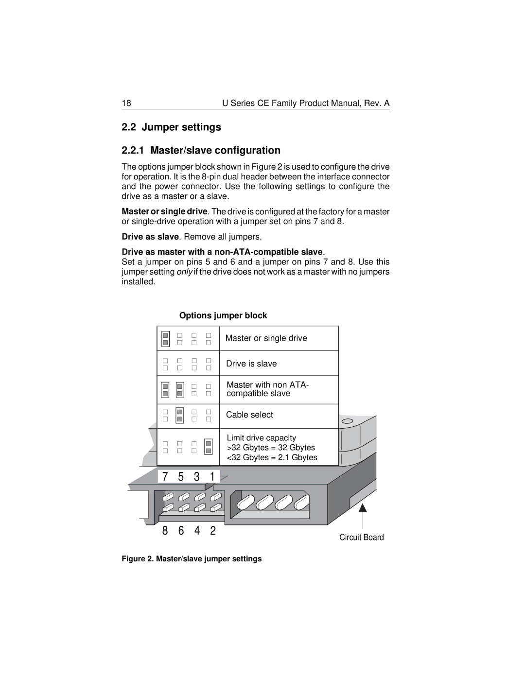 Seagate ST340810ACE manual Jumper settings Master/slave configuration, Drive as master with a non-ATA-compatible slave 