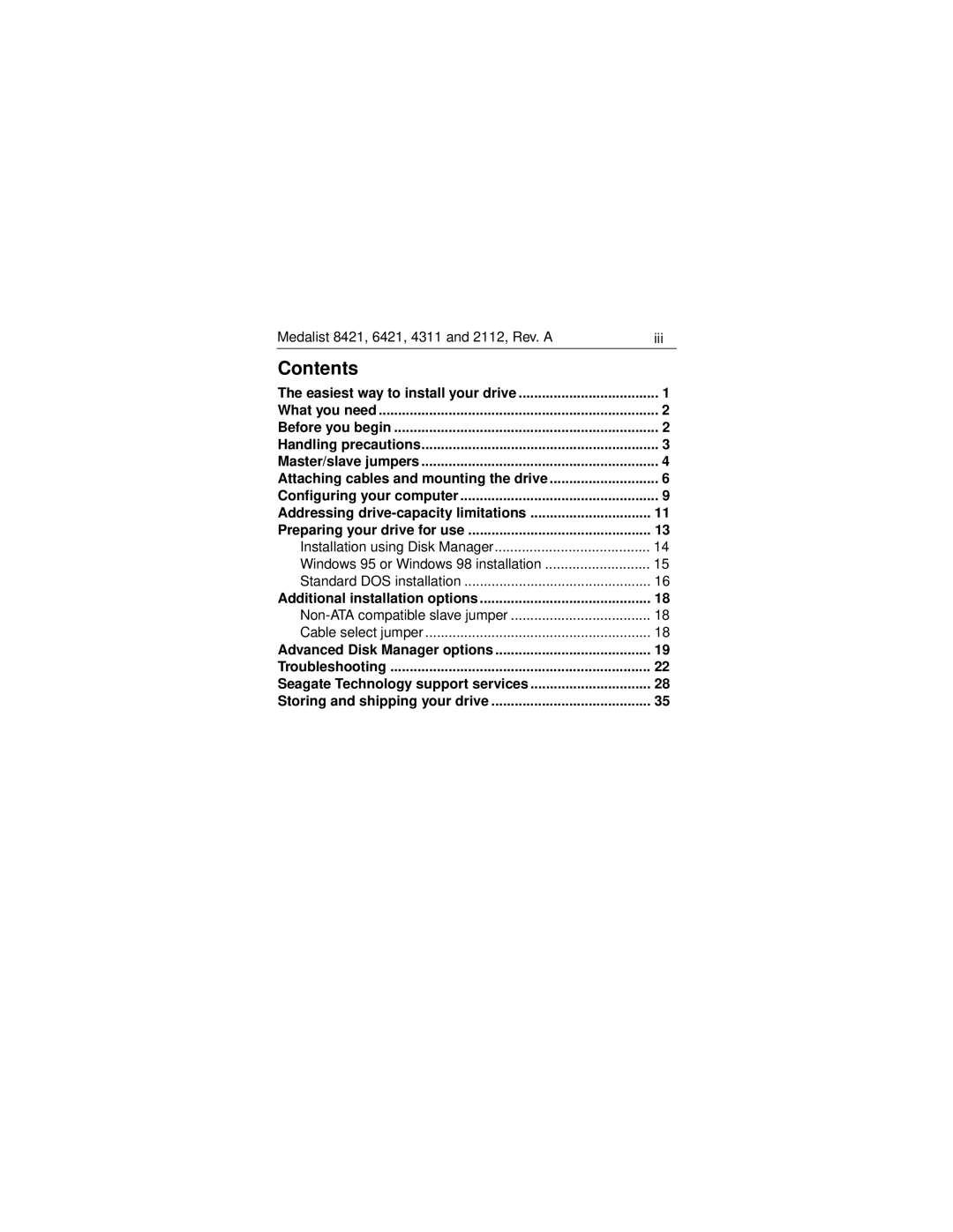Seagate ST34311A, ST32112A, ST38421A, ST36421A manual Contents 