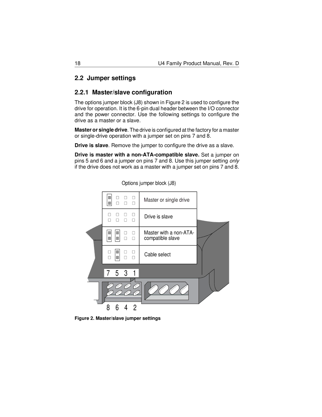 Seagate ST36421A, ST32112A, ST38421A, ST34311A manual Jumper settings Master/slave configuration, Master/slave jumper settings 